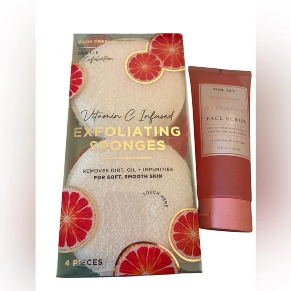 Body Prescriptions Set of 4 Vitamin C Infused Sponges and PInk Sky Vit C Scrub - Picture 3 of 5